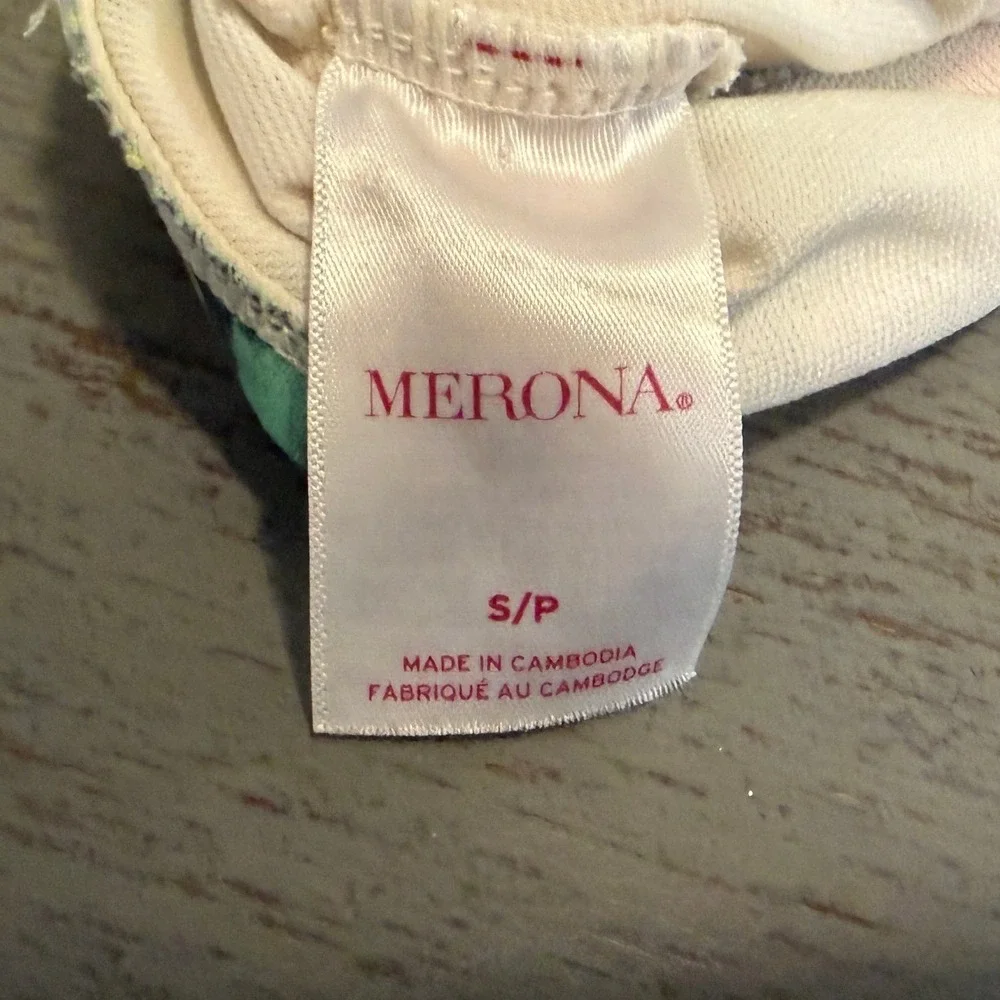 Merona Women Tropical Flamingo Floral One Piece Swimsuit Halter Ruched Cream S